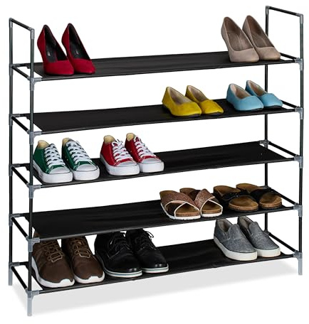 Relaxdays Schuhregal 5 Ebenen, HBT: 91x100x28 cm, schwarz/transparent
