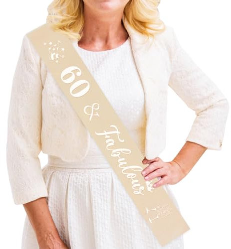 JOYMEMO Écharpe de 60e anniversaire pour femme, écharpe de reine blanche beige et or, écharpe de 60 ans et fabuleuse, cadeaux d'anniversaire pour femmes, accessoires de décoration Happy Birthday blanc