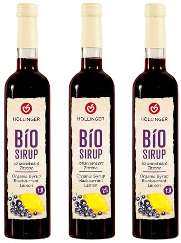 Höllinger Sirop cassis-citron bio - vegan, bouteille en verre 3x500ml - fruité et frais