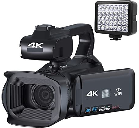 AUBEST Videocamera Auto Focus 64MP 4K Fotocamera digitale for la fotografia Videocamera professionale Live Stream Webcam Vlogging Videoregistratore(No SD Card,With Light)