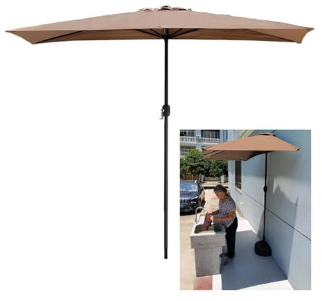 PQPQLI Ombrellone Rettangolare Esterno Con Manovella, Protezione UV UPF 50+, Impermeabile Per Giardino Terrazzo Balcone Patio, Senza Base(Khaki,250 * 130)