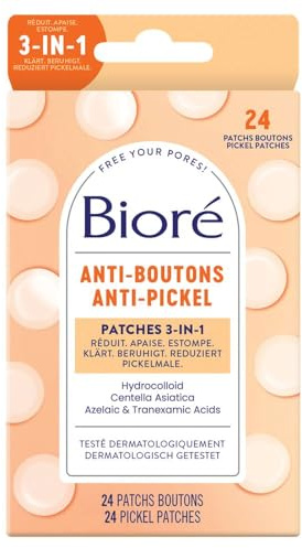 Bioré Anti-Pickel Patches 3 in 1 - Inhalt: 24 Pickel-Patches - Hydrokolloid - Centella Asiatica - Dermatologisch getestet - Unterstützt das Verblassen von Pickelmalen