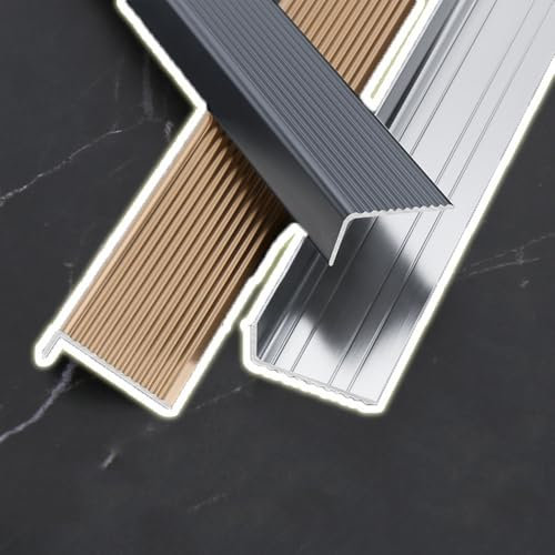 HAEKEBC Treppenkanten 150cm Aluminium Treppenkantenprofil, rutschfeste Winkelprofil Für Holz Metallstufen Im Innen Außenbereich, wasserdichte Stufenkantenprofil(Black,20/50cm)