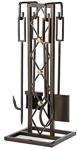 Ensemble d'outils de cheminée pour une utilisation en intérieur – Ensemble de 5 pièces forgées à la main avec tisonnier, pelle, pince et brosse – Parfait pour le salon de ferme et les accessoires de