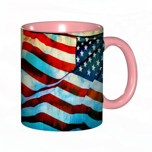 EKLMPS Coffee Mugs,11oz Ceramic Mugs, Funny Gifts for Women, Birthday Present,Christmas,Funny Mugs for Men,American Flag,American Flag in The Wind on Flagpole Memorial Patriot History Image