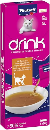 Vitakraft Drink, Katzen Leckerli flüssig, Katzensnack für ausgewogenen Flüssighaushalt, mit Huhn, in einzelnen Sachets, ohne Zusatz von Zucker (1 Paket mit 5X 30g)