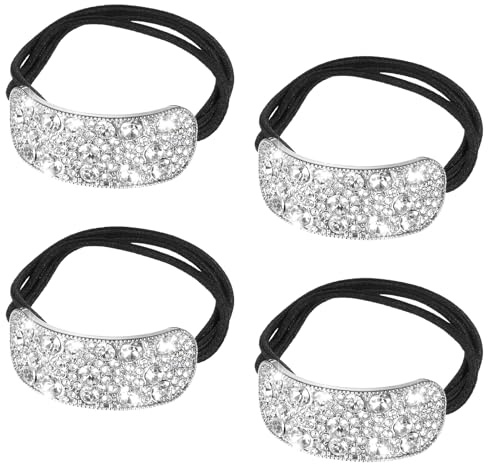 Apausvcm 4Stk Haargummi Strass Glitzernde,Haarmanschetten aus Metall,Pferdeschwanz Halter Silber,Manschette Metall Haargummis,Gothic Punk Haar Halter,Elastisches Kristall Haargummis für Frauen Mädchen