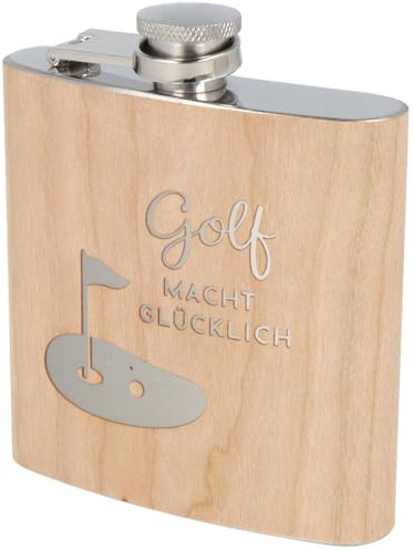Spruchreif Flasque en acier inoxydable avec gravure - Flasque en bois - Cadeau d'extérieur - Idée cadeau de golf