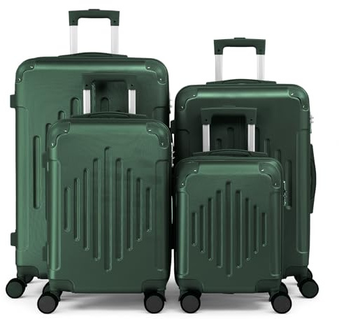 LEADZM Kofferset 4 teilig, Reisekoffer Set, Koffer Set Hartschalen-Trolley aus ABS mit verstärkten Ecken, 360° Spinner-Rollen & Handgepäck (Dunkelgrün)