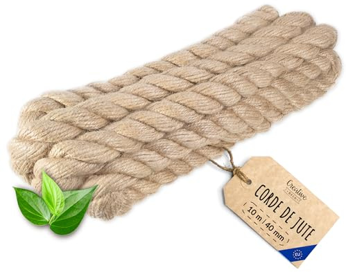 Creative Deco Thick Heavy Duty Jute Rope Natural Brown | 10mx40mm | Twisted | Hemp Rope | Personalisation Every 5m | Twine Decking Rope Cord Cat Arts Crafts Garden Hammock Swing | Strong Durable String