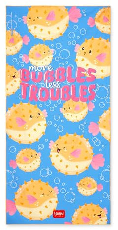 Legami - Toalla de Playa Ligera, Toalla de Playa de Microfibra, Toalla de Playa compacta, Resistente a la Arena, de Secado rápido, ultraabsorbente, Ahorra Espacio, 85 x 180 cm, Pufferfish