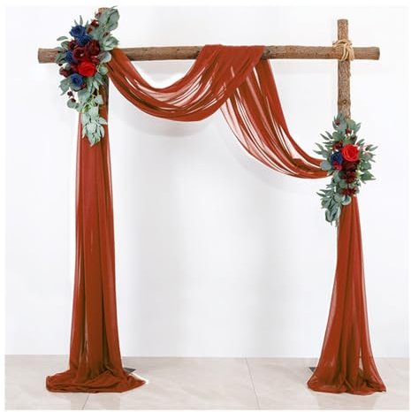 1 Panel Sheer Scarf Valance, Window Scarf Wedding Arch Ceiling Decor Table Runner Party Backdrop Ceremony Backdrop Bed Fall Decor Event Decor for Canopy Stage, WxL(Red2,50x570cm(20x224in))