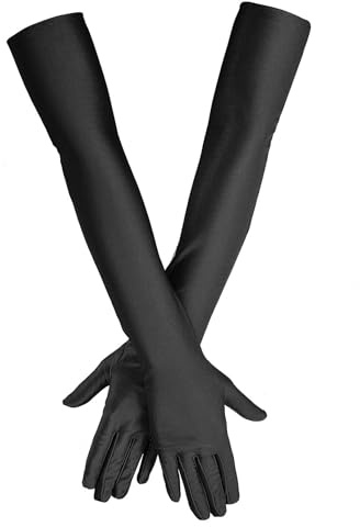 1 Pair Long Black Gloves,Opera Satin Gloves for Women,1920s Ladies,Stretchy Elbow Length Glove for Bridal,Wedding,Prom,Halloween Outfits Flapper Costume Evening Party Style Dance Sexy Dress Silky
