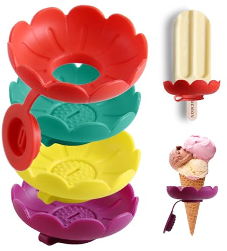 NHPY 4 piezas de bandeja de cubitos de hielo Moldes para helado, molde para paletas de hielo helados para niños Soporte de silicona para paletas de hielo a prueba de fugas Sin manos sucias