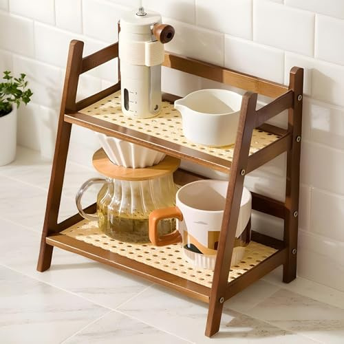 Zibeem Organiseur De Comptoir Pour Station À Café, Présentoir À Tasses À 2 Niveaux, Support De Rangement En Bois, Support De Comptoir Multifonctionnel Pour Cuisine, Bureau Et Maison
