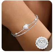 vidonio Layered Herz Armband Damen mit Herzen Cubic Zirkonia,Silberarmband Damen 925 Silber Herz Armband,Verstellbare Armkette Valentinstag Muttertag Geburtstags Weihnachten Geschenk für Sie Frauen