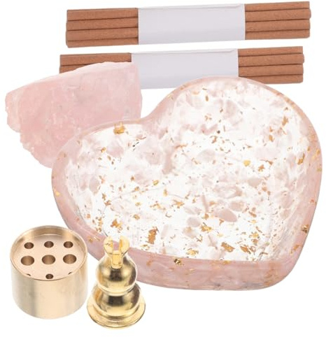 iplusmile 1 Set Porta Incenso A Forma Di Cuore - Ciotola Decorativa Per Incenso in Cristallo Con Bastoncini Di Base - Bruciatore Multifunzionale Per Il Relax E La Decorazione Della Casa