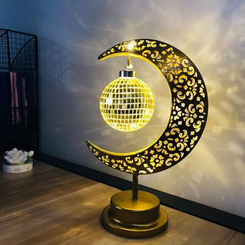 acfeco Tischlampe Mond, Tischleuchte Metall, Kabellose Nachtlicht LED, USB, Dekolampe Lampe Deko für Schlafzimmer Wohnzimmer Büro Lesen, Feste Geschenk