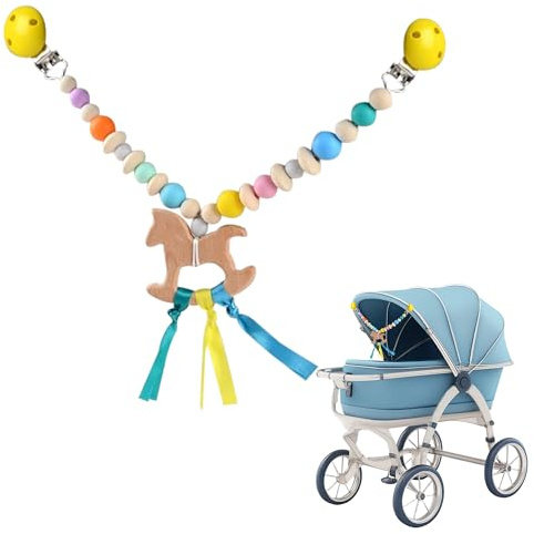 Gxdamxz Kinderwagenkette Mädchen, Kinderwagen Kette für Babys aus Holz, Spielkette, Bunt, Stroller Chain for Girls, 35cm