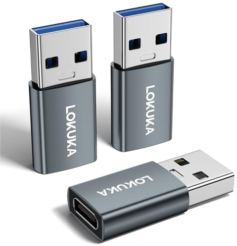LOKUKA USB-C Buchse auf USB Stecker Adapter (3-Pack), 5 Gbit/s Typ-A 3.0 auf Typ-C-Konverter für Laptop, PC, Auto auf Flash-Disk, Kopfhörer, Handy, Pad, kompatibel mit iPhone, Samsung, Grau
