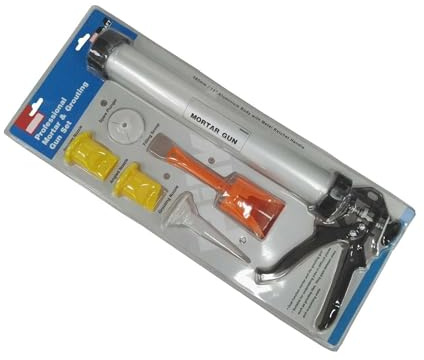 Bargain Crown Professional Mortar & Grouting Gun Set | Dual Function Tile Grout & Pointing Tool | 380mm Aluminium Body with Metal Ratchet Handle | Complete Kit with Nozzles, Scoop & Spare Plunger
