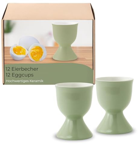 Juego de 12 hueveras de cerámica, apto para lavavajillas, para mesa de desayuno, color verde salvia