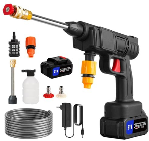 Limpiador de alta presión inalámbrico de 30 bar, limpiador de alta presión con batería 1000 W, kit de limpieza eléctrica portátil, limpieza de espuma eficiente (1 battery)