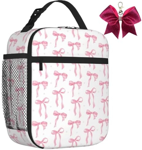 TIANCANCAN Insulated Girl Lunch Bag Pink Bow, 6.5L Cool Girls Lunch Box Bag for Women Kids, Tough & Spacious Cooler Bag Bento Lunch Boxes for Adults & Girls (Pink Bow)