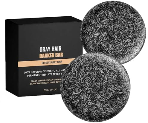 F FENG PEI Black Shampoo Bar for Hair & Beard Darkening,Gray Hair Reverse Bar Soap,Deep Clean & Nourish the Scalp, Black Soap for Gray Hair Coverage, Natural Darkening Shampoo Soap 2Pcs