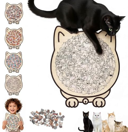 Puzzle en bois en forme de chat de 135 pièces de couleur Maillard, puzzle en forme de chat, encadré par d'adorables chats, puzzles en bois pour les amateurs de C-at, adultes, enfants