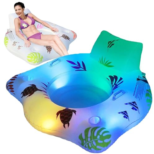 Grand lit de Piscine - lit Flottant de 120 cm, Radeau de Salon Confortable, Jouet de Piscine éclairé par LED | Matelas pneumatique Gonflable avec Support pour Dossier 2 Porte- P