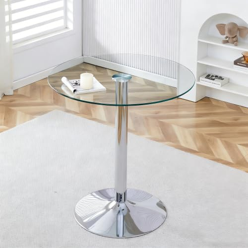 dowowdo Ensemble de table de bar moderne en verre et métal, hauteur réglable, 89 cm de diamètre, table haute ronde pour bar, café ou cuisine, argent et transparent
