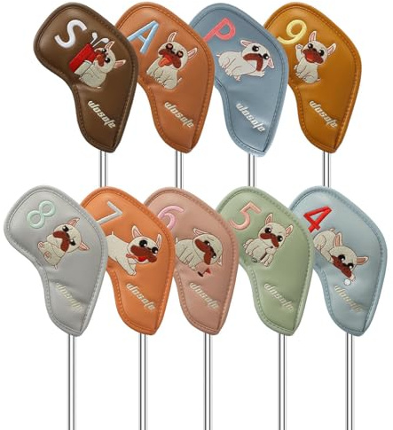 Coperture in ferro per mazze da golf, protezione portatile in pelle PU con cane in stile cartone animato, per auto, guida, gioco, pratica, casa, cortile, sport, ricreazione, competizioni
