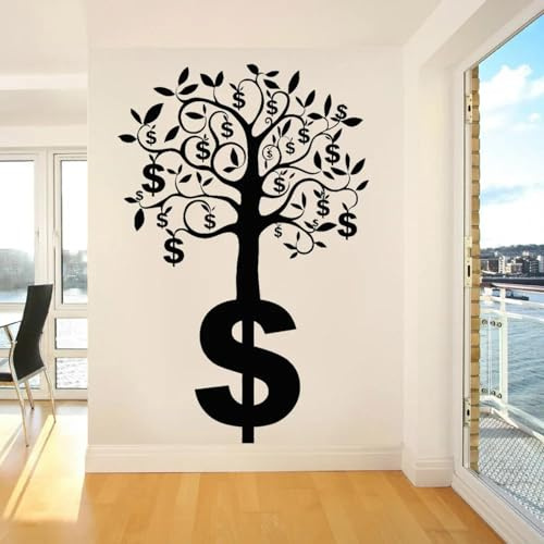 YAODANGM Adhesivo de vinilo para pared con símbolo de riqueza, rama de árbol de dinero, para empresas, oficinas, estudios, clubes y ventanas.