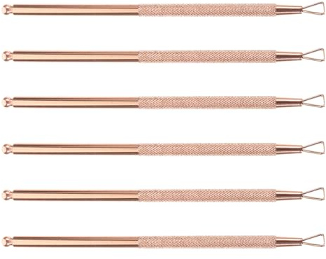 ERINGOGO Ensemble 6 Pièces Outils Manucure en Acier Inoxydable Rose Doré Repousse-Cuticules Triangulaire Fourche à Peau Morte et Gratte-Ongles pour Nettoyage Vernis Semi-Permanent Usage