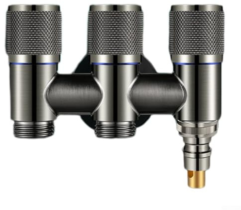 Besttoolifes Vanne de dérivation d'eau 1 en 3 sorties en acier inoxydable, vanne d'angle à 3 voies pour pulvérisateur de bidet, cuisine, salle de bain et robinet de machine à laver (gris)
