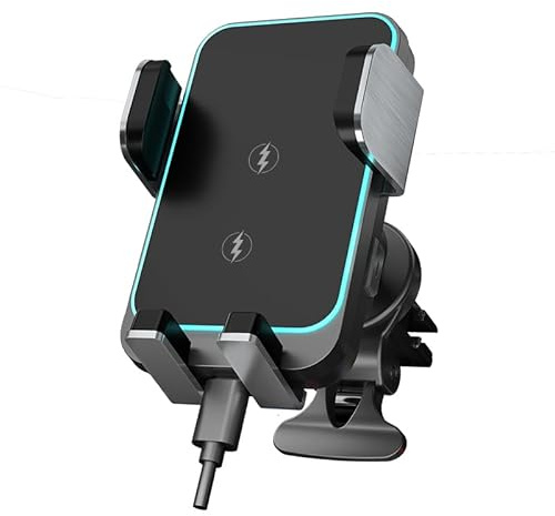 Car Phone Holder Wireless Charger, 15W Fast Charging Auto Clamping Car Charger Phone Mount Holder fit for Dash Windshield for iPhone 17 16 15 14 13 12 11 Pro Max, Galaxy S24+ and more