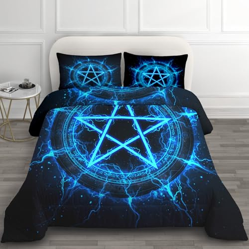 GEDAEUBA Bettdecke 140x200 Pentagramm - Marineblau Deko, 4 Jahreszeiten Bettdecken 140 x 200, Steppdecke Ohne Bezug Nutzbar, Warme & Weiche Ganzjahresdecke mit 1 Kissenbezug