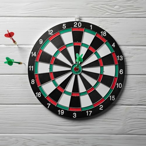 Dartspiel Dartscheibe Regulär 12 Zoll (28 cm) Zielschießen doppelseitiges Rückwand für Erwachsene und Jungen mit 6 Stahlpfeilen Dartboard rund Haus zum Aufhängen an der Wand