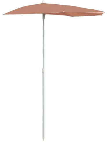 Yisssmeng Ombrellone semicircolare 180 x 90 cm, in terracotta, poliestere resistente ai raggi UV, asta in acciaio da 28 mm, ombreggiatura salvaspazio per balconi e giardini