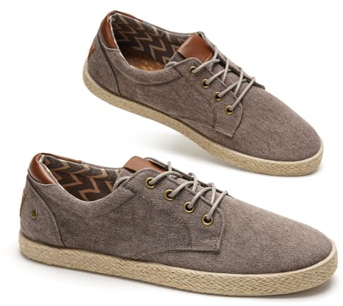 GLAMORA Espadrilles à lacets pour homme, aspect lin, vintage, aspect usé, en toile, légères, respirantes, pour l'été, les loisirs, chaussures plates, confortables, antidérapantes, semelle flexible