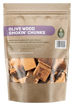 Leña de olivo verde – Trozos de madera para ahumar, 5 L – trozos de madera para barbacoa, ideal para su uso en barbacoas o ahumadores – Chips grandes con sabor, para ahumar carne, pescado e incluso