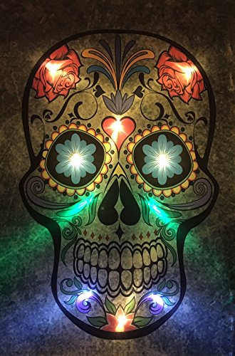 Samarkand - Lights LED-Bild mit Beleuchtung LED- Bilder Leinwandbild 65 x 45 cm Leuchtbild TOTENKOPF/BUNT