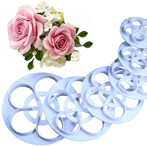 KALAIEN Rose Flower Cutters Set Gumpaste Flowers Modelling Tools for Cake Decorating Cookie Mold Sugarcraft Plunger Cutter Mold Set of 6