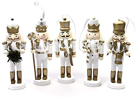 Premier Decorations Lot de 5 Casse-Noisette 11 Centimetre Sapin de Noël dans Une boîte Or Blanc