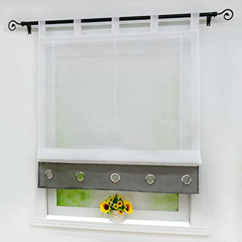 Joyswahl Voile Raffrollo mit Blende in Seidenoptik mit Zierösen Transparenter Raffgardine mit Schlaufen »Edith« Schals Fenster Vorhänge BxH 120x155cm Grau 1 Stück