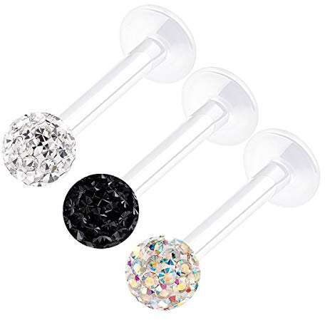 KJM FASHION 3 STK Durchsichtig Bioflex Labret 1,2mm 16g Monroe Ohrringe