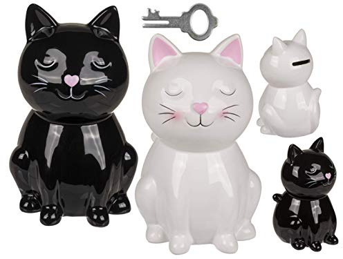 OOTB Keramik-Spardose mit Schloss # 78/4147 Katze, ca. 16 cm,schwarz