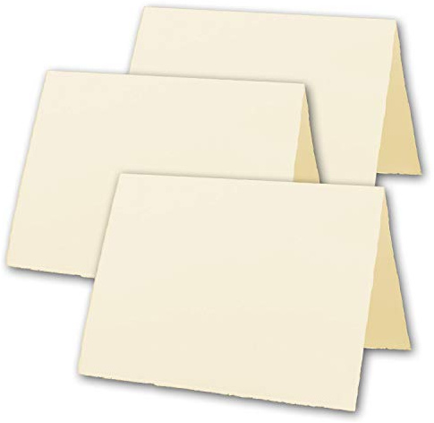 200x DIN A5 Vintage Falt-Karten, Büttenpapier, 148 x 210 mm - hoch-doppelt, Chamois-Elfenbein 240 g/m² - Vellum Oberfläche