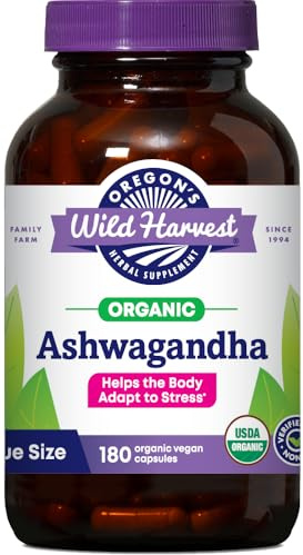 Oregon's Wild Harvest Organic Ashwagandha Non-GMO Herbal Supplements for Stress Relief, Immune Support, Balanced Energy Levels & Mood Support, 180 Count